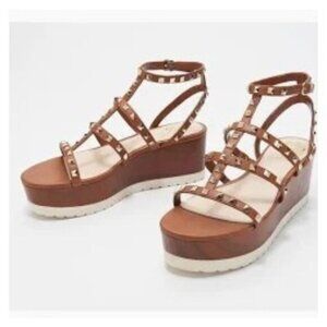 Vince Camuto Sandals Pemolie Studded Platform Wedge Leather Sandals 8.5M